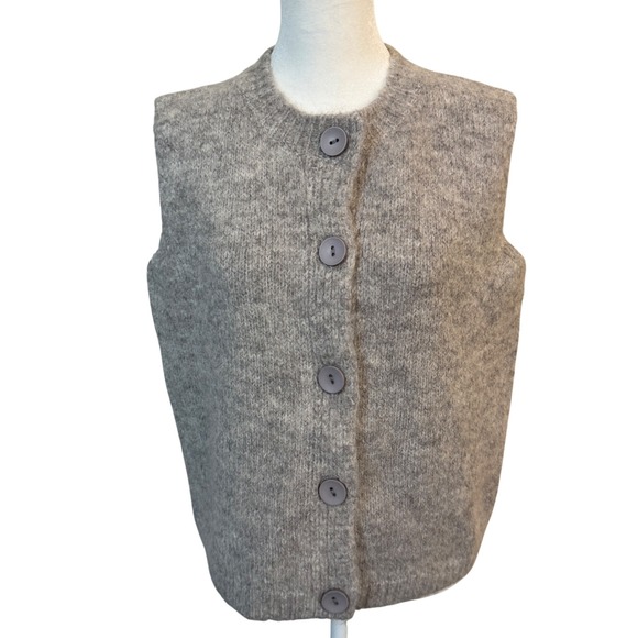 Commense Women's Knit Sweater Vest M Gray Button Front Wool Minimalist Chunky - Picture 1 of 5